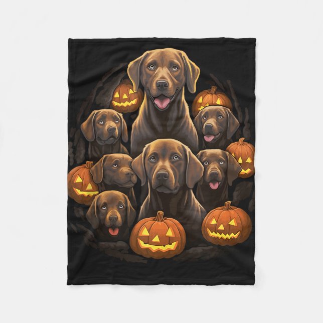 Funny Labrador Retriever Chocolate Pumpkin Hallowe Fleecefilt (Framsidan)