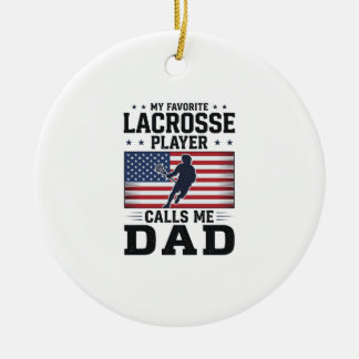 Funny Lacrosse Dad American Flag Vintage Shirt Des Julgransprydnad Keramik