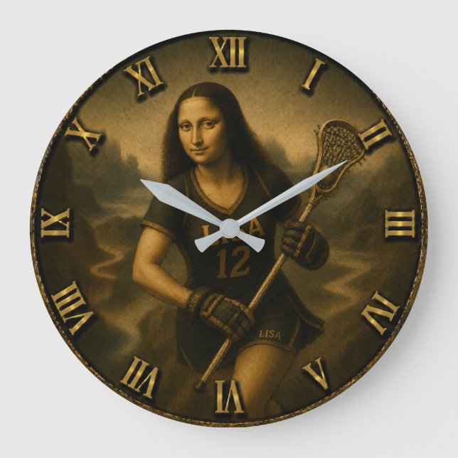 Funny Lacrosse Mona Lisa LAX Sports Gift Stor Klocka (Framsida)