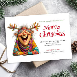 Funny Lady Christmas Card Digital Custom Design Julkort