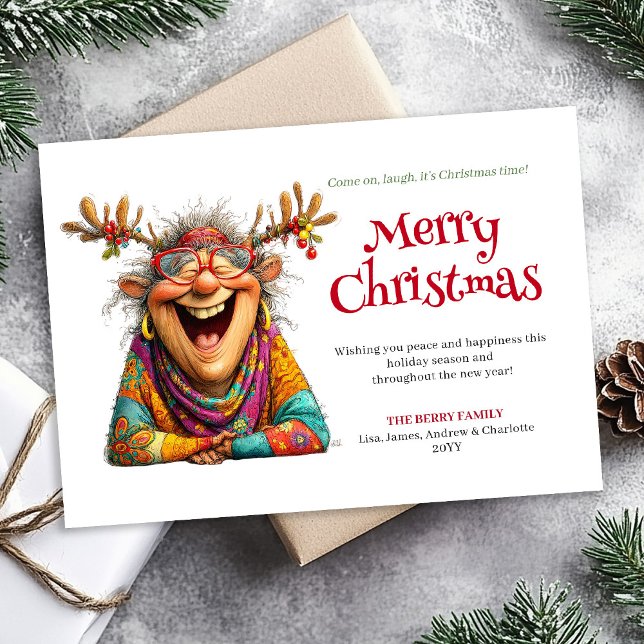 Funny Lady Christmas Card Digital Custom Design Julkort (Funny Lady Christmas Card Digital Custom Design)