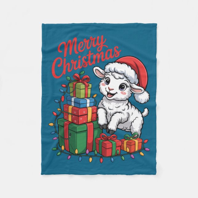 Funny Lamb Santa Hat Animals Lovers Ugly Christmas Fleecefilt (Framsidan)