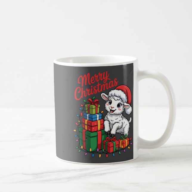 Funny Lamb Santa Hat Animals Lovers Ugly Christmas Kaffemugg (Höger)
