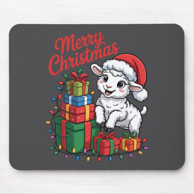 Funny Lamb Santa Hat Animals Lovers Ugly Christmas Musmatta (Framsidan)