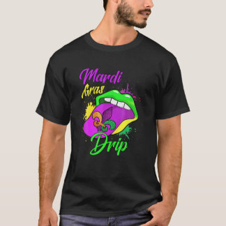 Funny Läppar Mardi Gras Drip Bead Manar Women Kids T Shirt