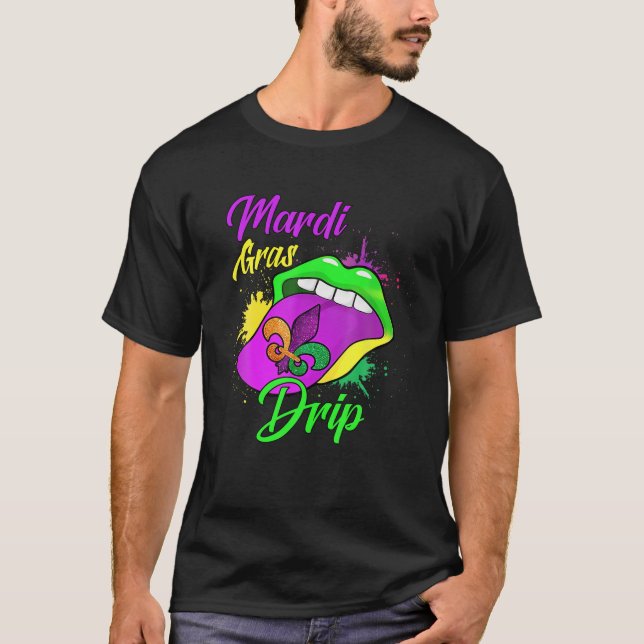 Funny Läppar Mardi Gras Drip Bead Manar Women Kids T Shirt (Framsida)