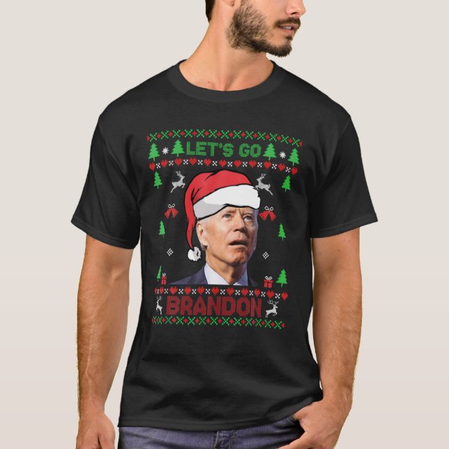 Funny Låt oss Go Brandon Biden Ugly jul T Shirt (Framsida)