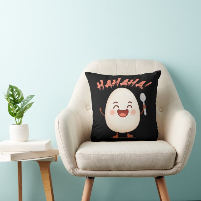 Funny Laughing Egg Cartoon Throw Pillow | Cute  Kudde (Stol)
