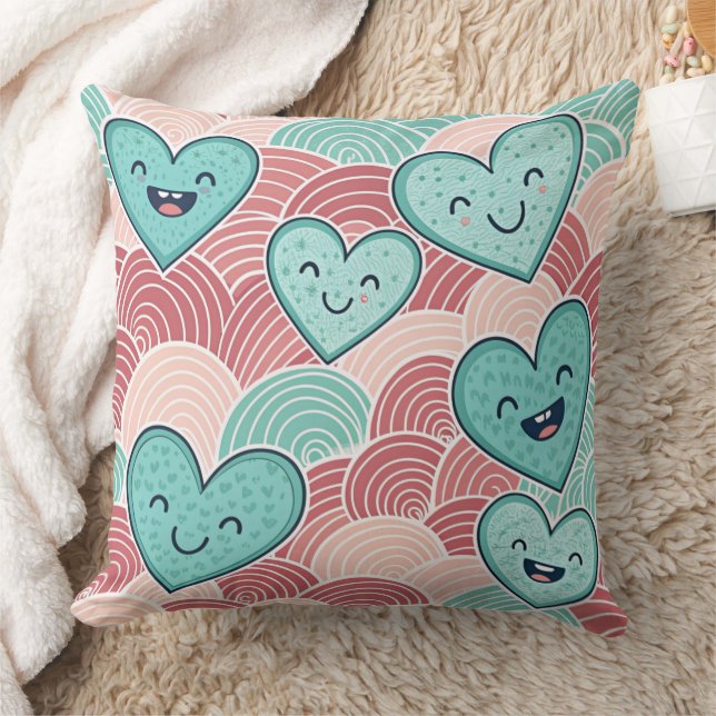 Funny laughing smiling hearts Design cushion  Kudde (Filt)