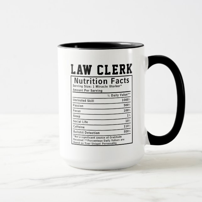Funny Law Clerk Nutrition Facts Paralegal Gift Mugg (Höger)