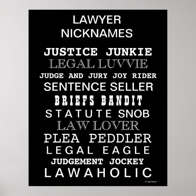Funny Lawyer Nickname and Synonyms Office Poster (Framsidan)