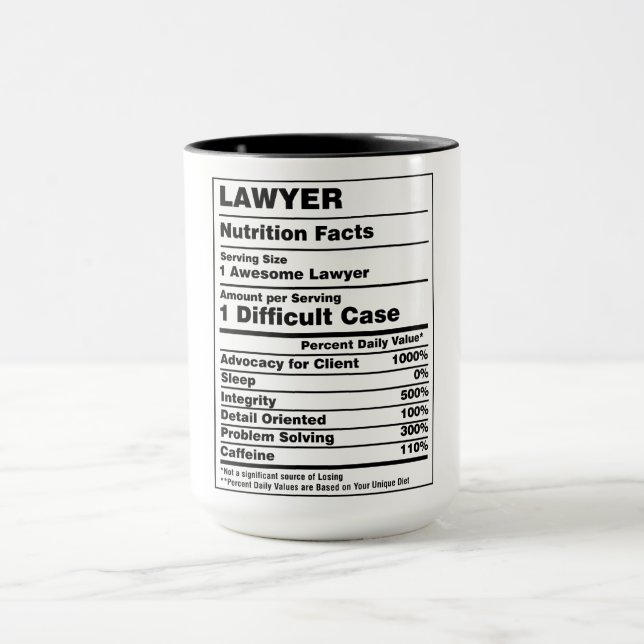 Funny Lawyer Nutrition Facts Mugg (Center)