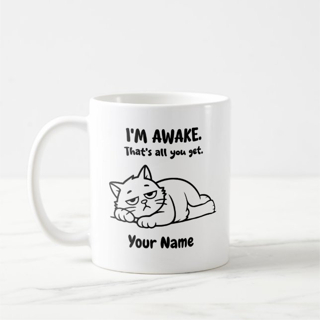 Funny Lazy Cat Coffee Mug | Custom I’m Awake Kaffemugg (Vänster)