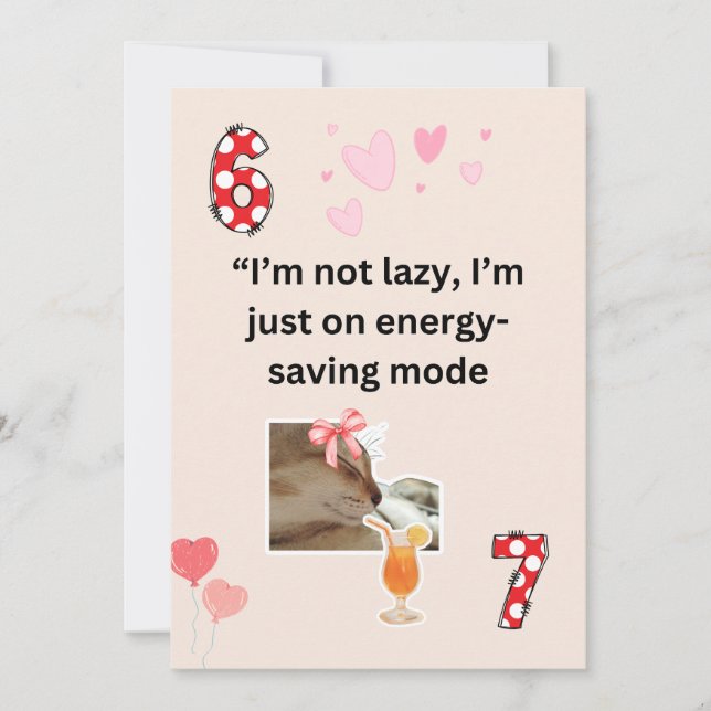 Funny Lazy Cat Energy Saving Mode Humor Card Julkort (Framsida)