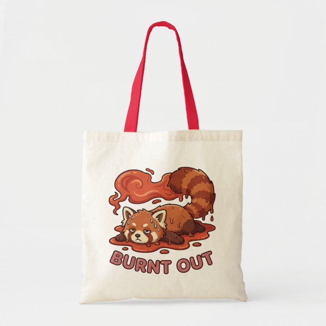 Funny Lazy Melting Red Panda Cartoon Tote Bag Tygkasse (Framsidan)