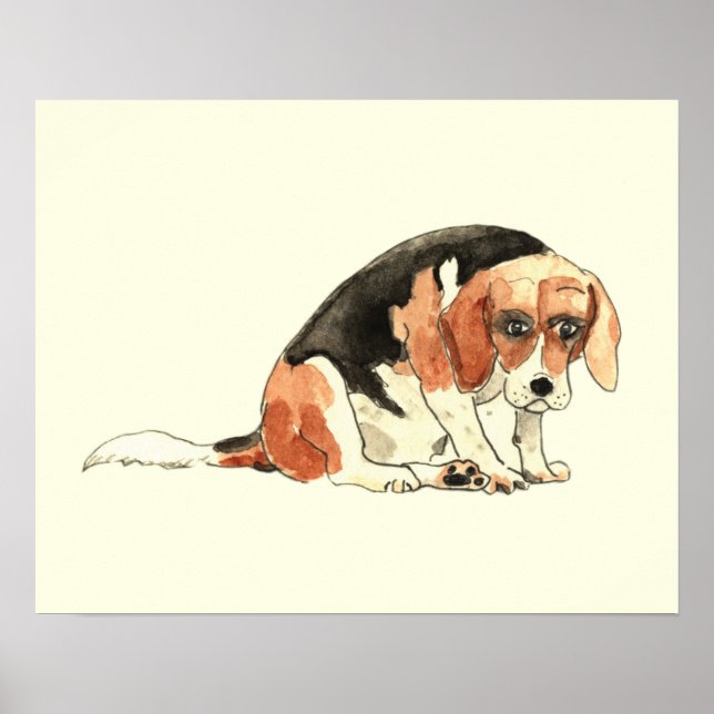 Funny Ledsen Beagle-Hund för vattenfärgsfärg Poster (Framsidan)