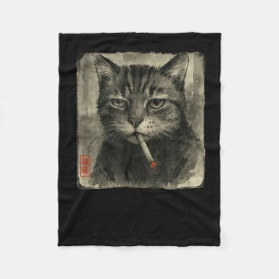 Funny Ledsen Cat Smoking Cigarette Meme Älskare Su Fleecefilt