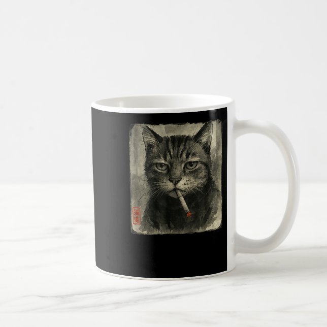Funny Ledsen Cat Smoking Cigarette Meme Älskare Su Kaffemugg (Höger)