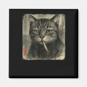Funny Ledsen Cat Smoking Cigarette Meme Älskare Su Magnet