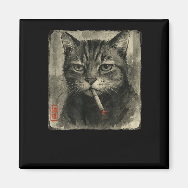 Funny Ledsen Cat Smoking Cigarette Meme Älskare Su Magnet (Framsidan)