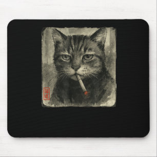 Funny Ledsen Cat Smoking Cigarette Meme Älskare Su Musmatta