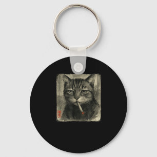 Funny Ledsen Cat Smoking Cigarette Meme Älskare Su Nyckelring