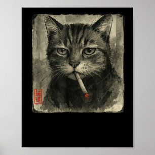 Funny Ledsen Cat Smoking Cigarette Meme Älskare Su Poster