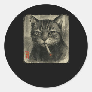 Funny Ledsen Cat Smoking Cigarette Meme Älskare Su Runt Klistermärke