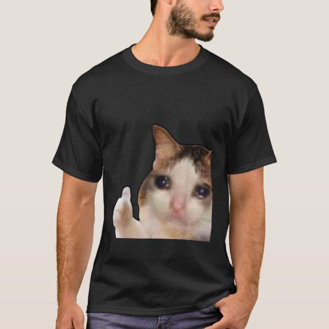 Funny Ledsen tummar upp kattnota Gråtande Kitten Ä T Shirt (Framsida)
