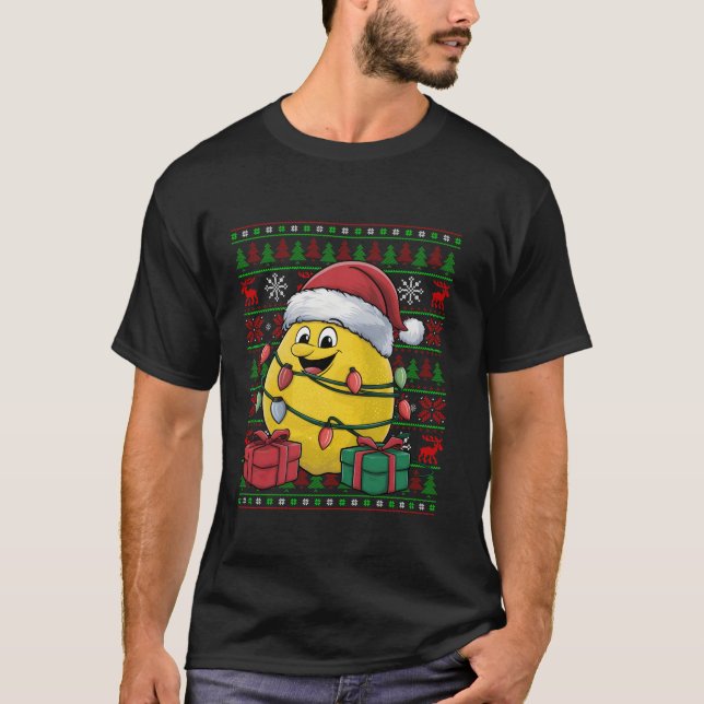 Funny Lemon Fruit Julafton Ljus Ugly Santa Hat Lem T Shirt (Framsida)