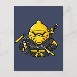 Funny Lemon Shinobi Ninja Nunchucks Illustration Vykort
