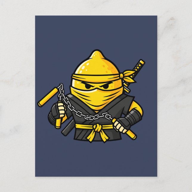 Funny Lemon Shinobi Ninja Nunchucks Illustration Vykort (Framsida)