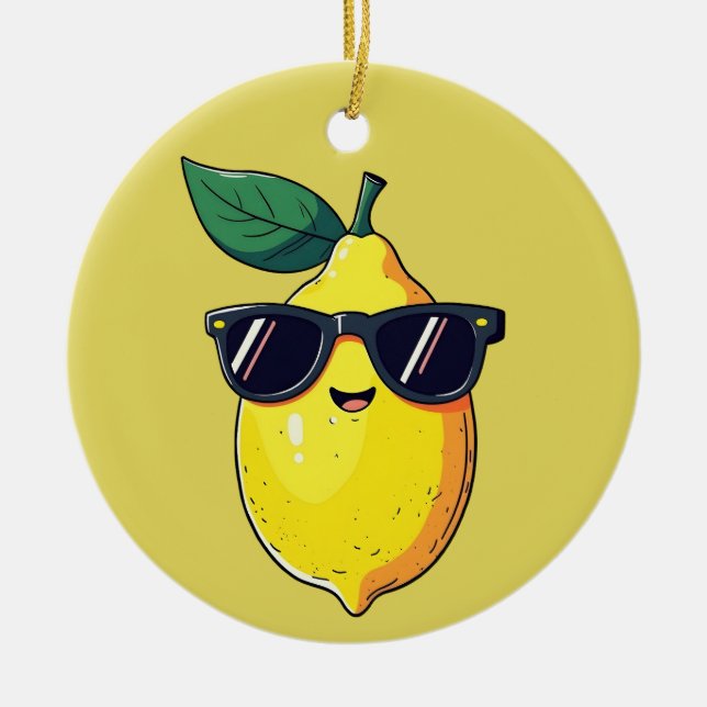 Funny Lemon Sunglasses Julgransprydnad Keramik (Framsidan)