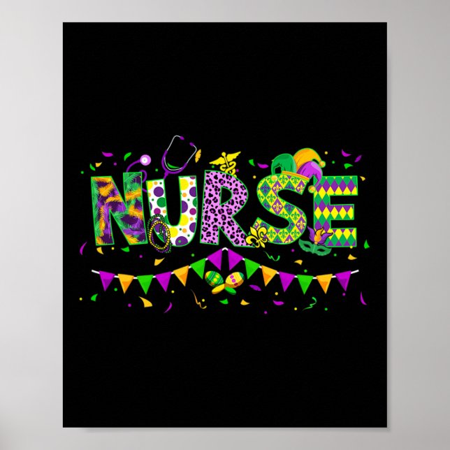 Funny Leopard Mardi Gras Nurse Nursing School Appa Poster (Framsidan)