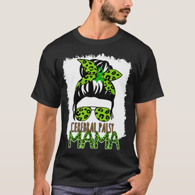 Funny Leopard Messy Hair Bun Cerebral Palsy Mamma  T Shirt (Framsida)