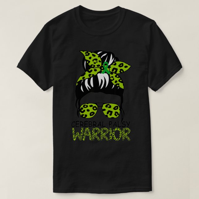 Funny Leopard Messy Hair Bun Cerebral Palsy Warrio T Shirt (Design framsida)
