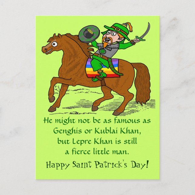Funny Lepre Khan St patrick's day Helg Vykort (Framsida)