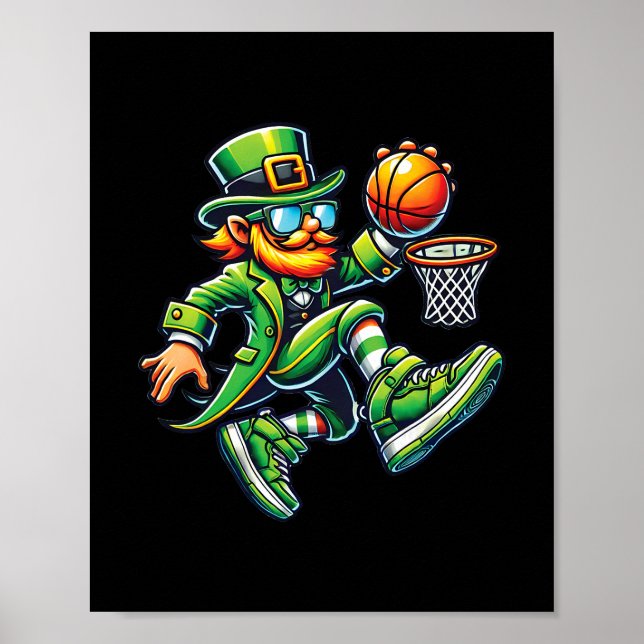 Funny Leprechaun Dunking Sketll Boys Kid St Patric Poster (Framsidan)