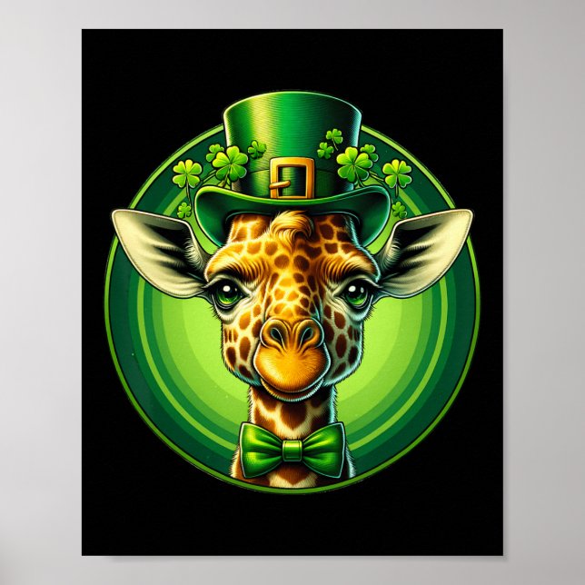 Funny Leprechaun Giraffe St patricks day Kids Mana Poster (Framsidan)