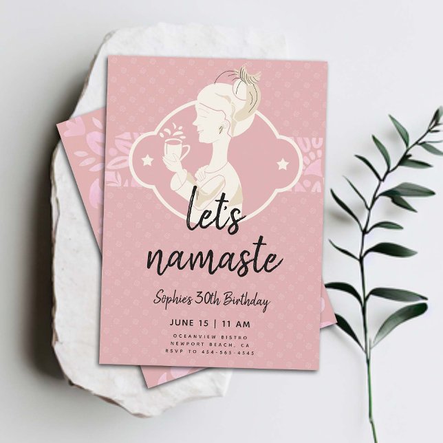 Funny Lets Namaste Kvinnor 30års födelsedag Party Inbjudningar (funny 30th birthday invitation for women namaste 30 fun yoga tea spa party elegant classy)
