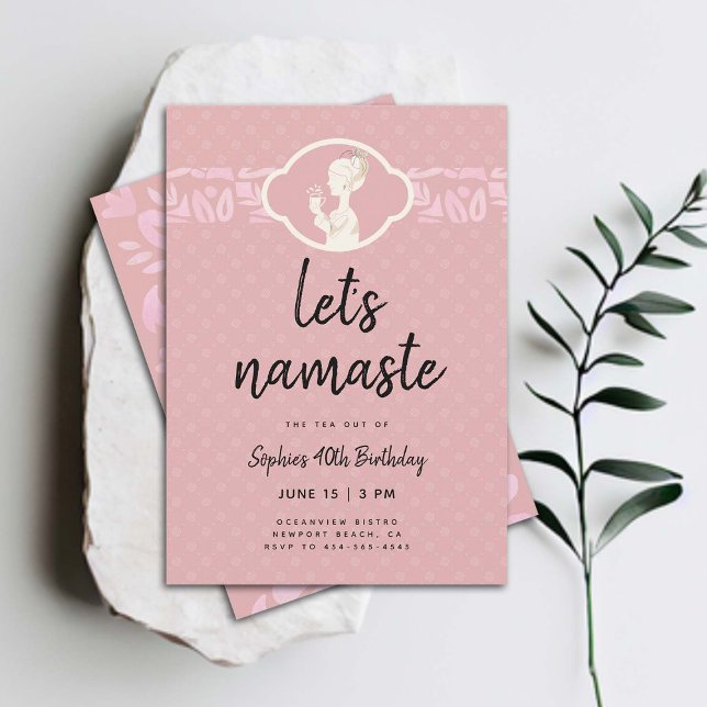 Funny Lets Namaste kvinnor 40:e födelsedagen Tea P Inbjudningar (funny 40th birthday invitation for women tea party namaste yoga joke clean elegant classy cute)