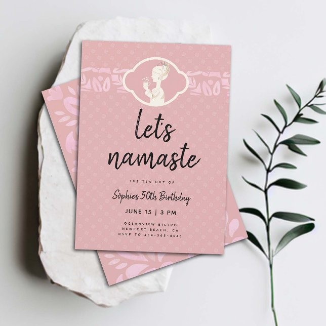 Funny Lets Namaste kvinnor 50:e födelsedagen Tea P Inbjudningar (funny 50th birthday invitation for women tea party namaste yoga joke clean elegant classy cute)