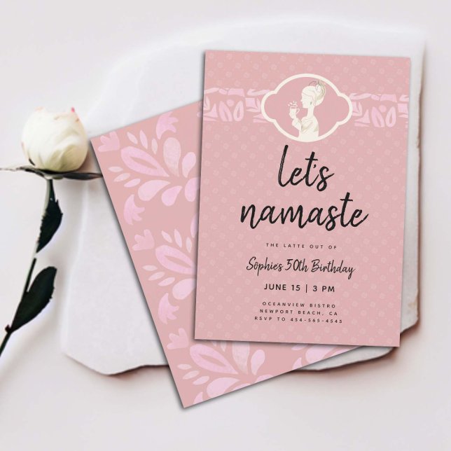 Funny Lets Namaste kvinnor 50:e Födelsedagsfesten Inbjudningar (funny 50th birthday invitation for women coffee party namaste yoga joke clean elegant classy cute)