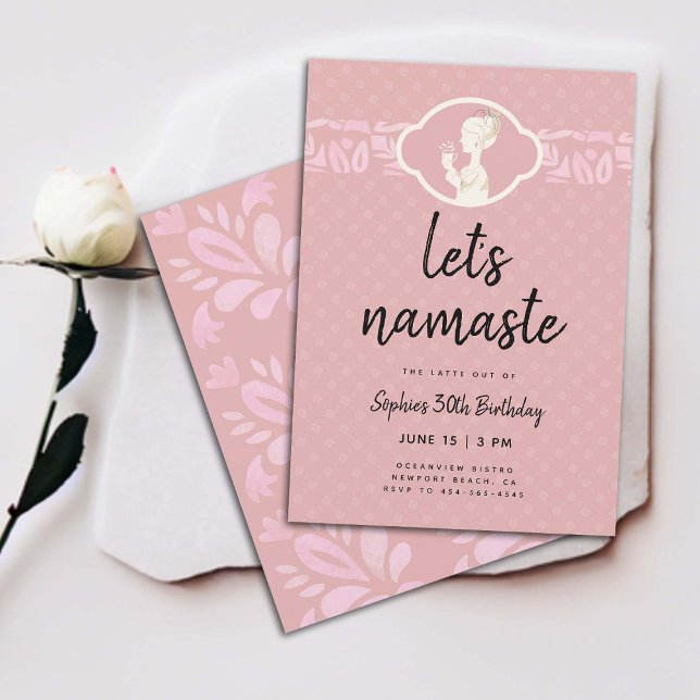 Funny Lets Namaste Latte Women 30års födelsedag Pa Inbjudningar (funny 30th birthday invitation for women coffee latte party namaste yoga joke clean elegant classy)
