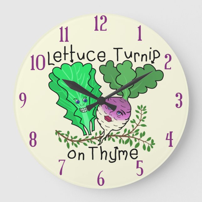 Funny Lettuce Turnip på Thyme Pun School Classroom Stor Klocka (Framsida)
