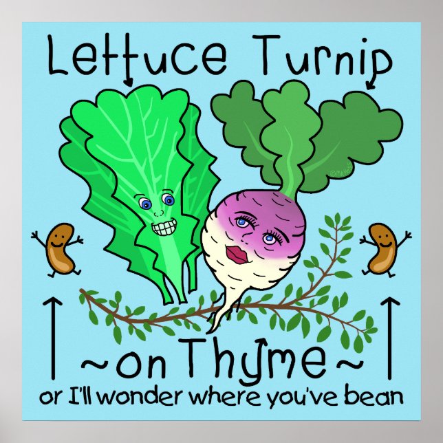 Funny Lettuce Turnip Thyme Vegetable Pun Tecknad Poster (Framsidan)