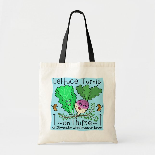Funny Lettuce Turnip Thyme Vegetable Pun Tecknad Tygkasse (Framsidan)
