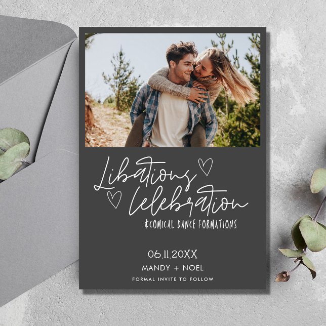 Funny Libations Firande Photo Bröllop Spara Datumet (Funny Libations Celebration Photo Wedding Save The Date)