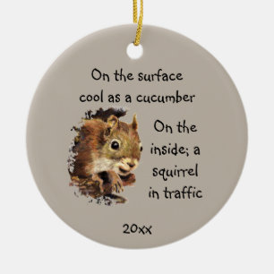 Funny Life Quote Yta Coola Inside Squirrel Julgransprydnad Keramik