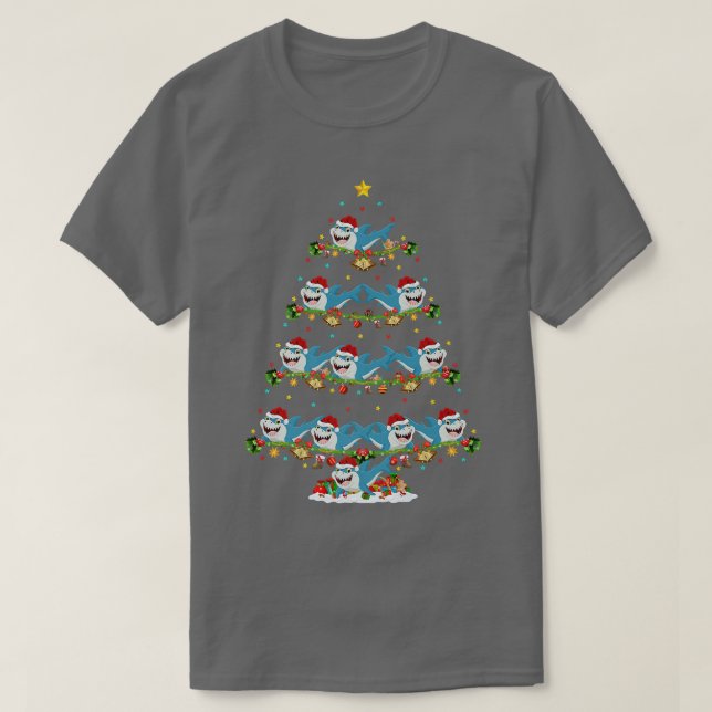 Funny Lights Xmas Santa Great White Shark Christma T Shirt (Design framsida)